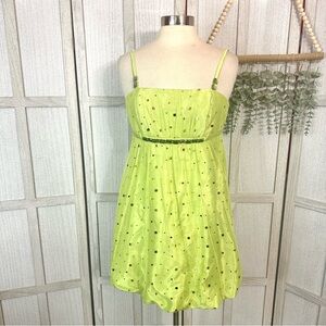 Vtg Y2K Gunne Sax By Jessica McClintock Lime Balloon Hem Dress Rhinestone Size 5